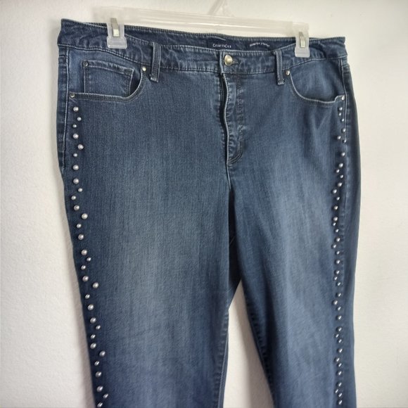 Charter Club Lexington Straight Jeans Women's Size 18 Faux-Pearl-Stud Tummy Pane - Picture 2 of 16